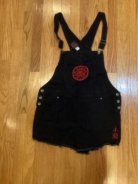 Black Disney Mulan denim short overalls